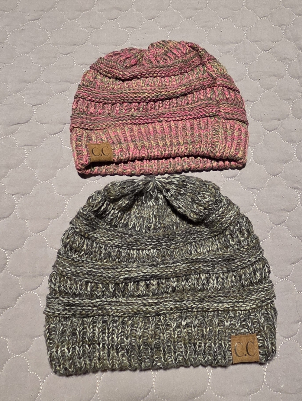 C.C Double Beanie Pack - Pink Multicolor & Gray Marled